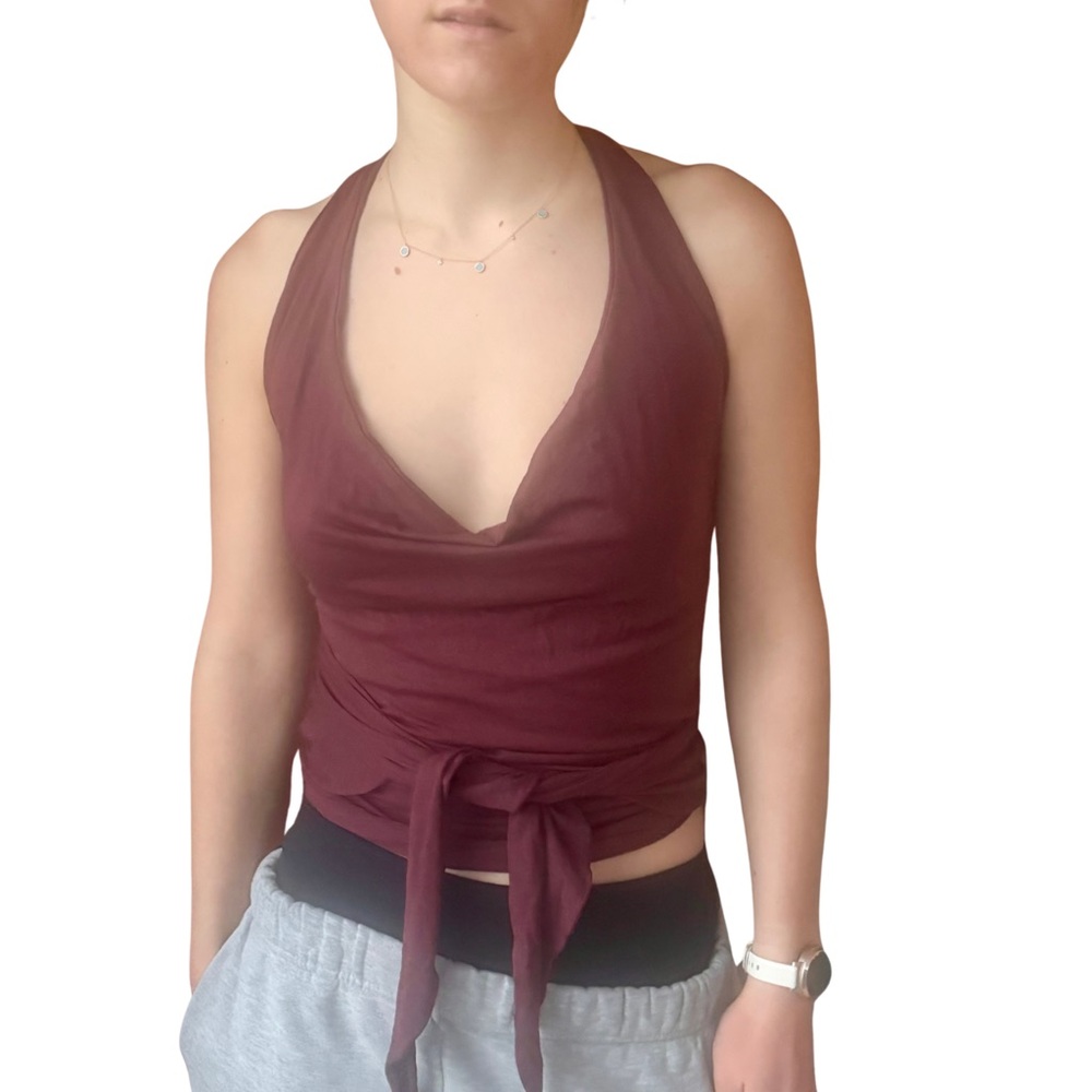NWOT bamboo wrap, tie Halter Top in Deep Burgundy (OS)